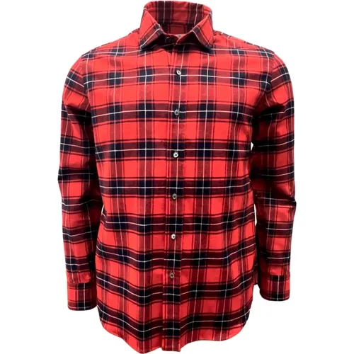 Neapolitanisches Flanell Karo Hemd Rot/Marine , Herren, Größe: 4XL - Salvatore Piccolo - Modalova