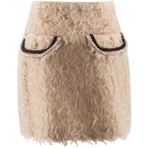 Fur-Effect Mini Skirt with Contrasting Cord and Pegaso Buttons , female, Sizes: S - ETRO - Modalova