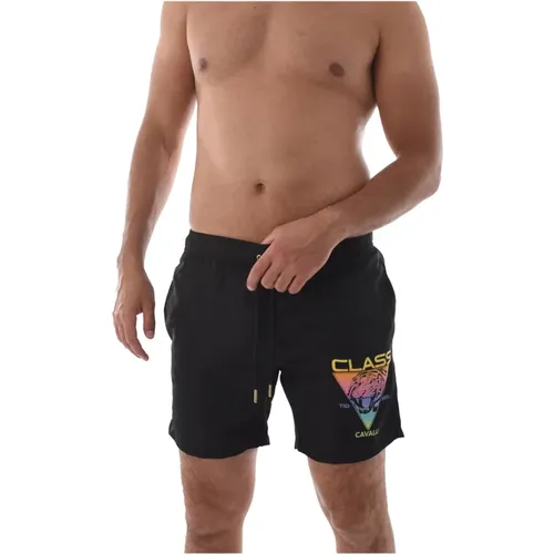 Schwarze Logo-Print Badehose , Herren, Größe: S - Cavalli Class - Modalova