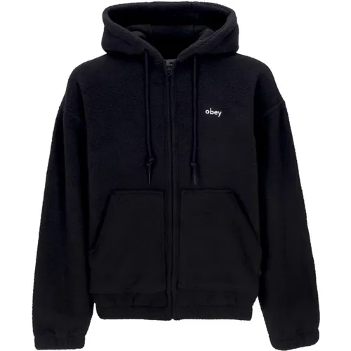 Schwarzer Reißverschluss Hoodie mit langen Ärmeln Jacke - Obey - Modalova