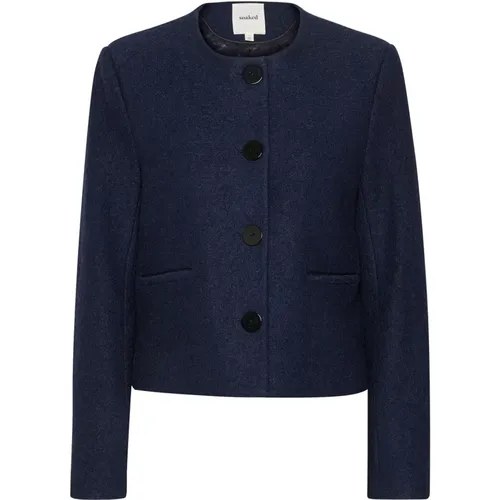 Navy Wolljacke , Damen, Größe: L - Soaked in Luxury - Modalova