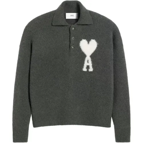 Grey Alpaca Wool-Blend Polo Shirt , male, Sizes: XS - Ami Paris - Modalova