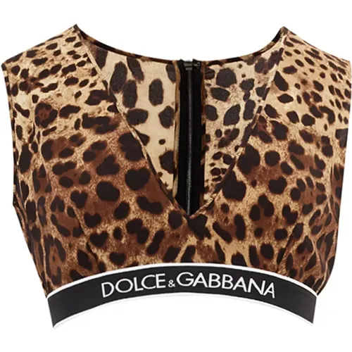 Leopard Print Crop Top , female, Sizes: S - Dolce & Gabbana - Modalova