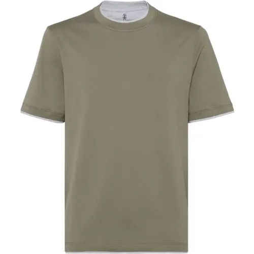 Sage Crew-Neck T-Shirt , Herren, Größe: M - BRUNELLO CUCINELLI - Modalova