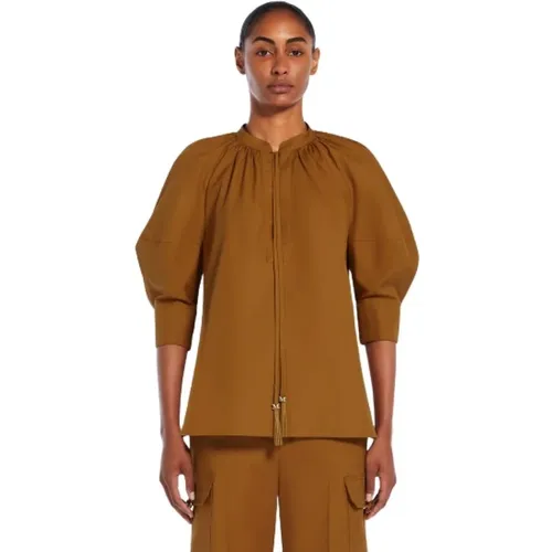 Cotton shirt with balloon sleeves , female, Sizes: S, XS - Max Mara - Modalova