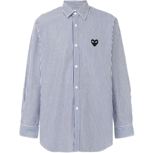 Blau Gestreiftes Herz Logo Hemd , Herren, Größe: 2XL - Comme des Garçons Play - Modalova