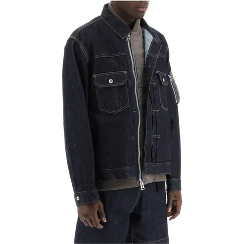 Geschichtete Baumwoll-Denim-Bomberjacke,Denim Jacke - Sacai - Modalova