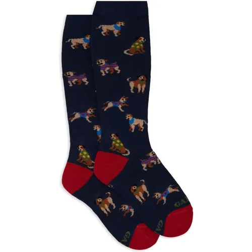 Kinder lange blaue Baumwollsocken mit Hundemotiv - Gallo - Modalova