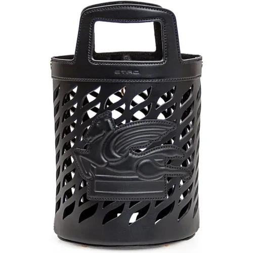 Eimerförmige Schultertaschen,Schwarze Leder Bucket Bag & Rucksack - ETRO - Modalova