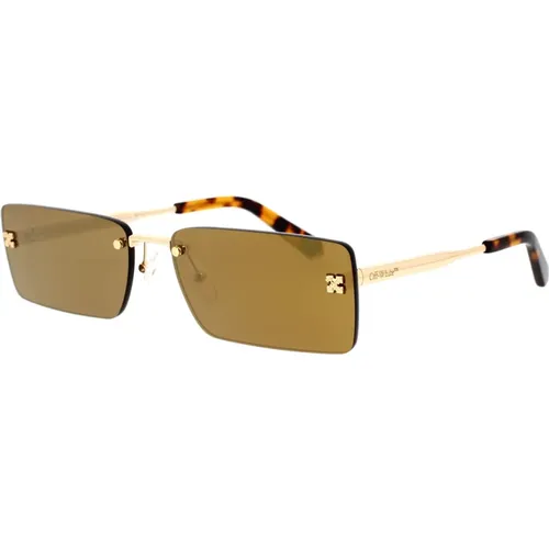 Gold Metal Sunglasses with Mirrored Lenses and Leaf Detail , unisex, Sizes: 64 MM - Off White - Modalova