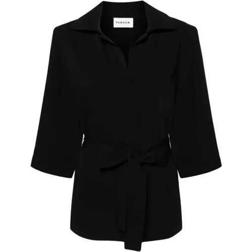Schwarze Bluse mit Asymmetrischem Verschluss und Gürtel , Damen, Größe: L - P.a.r.o.s.h. - Modalova