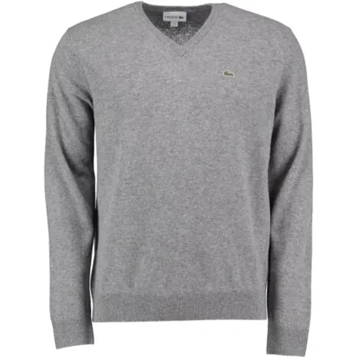 Grauer V-Ausschnitt Pullover Krokodil-Detail - Lacoste - Modalova