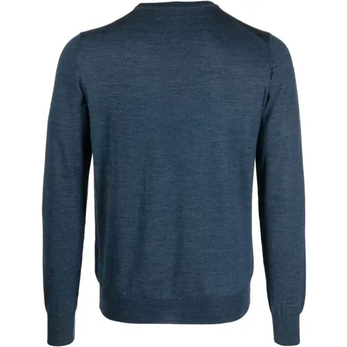Navy Wool Silk Round Neck Sweater , male, Sizes: S, 3XL - Tagliatore - Modalova