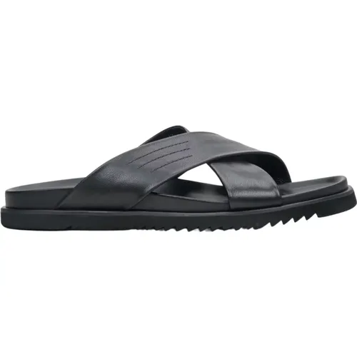 Herren Schwarze Leder Kreuzriemen Slide Sandalen Er00113343 , Herren, Größe: 41 EU - Estro - Modalova