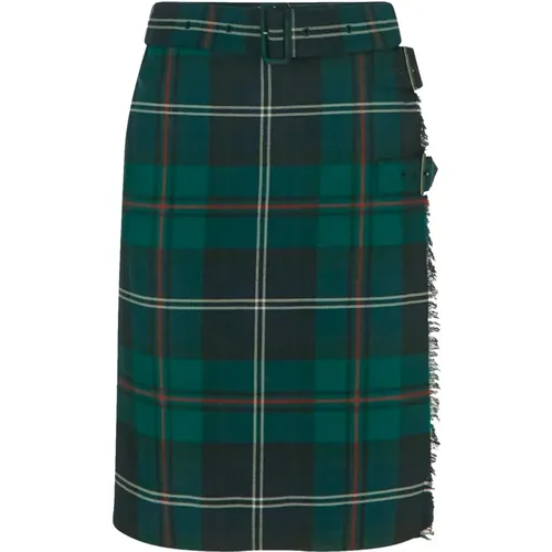 Tartan Fringed Midi Skirt , female, Sizes: M - Burberry - Modalova