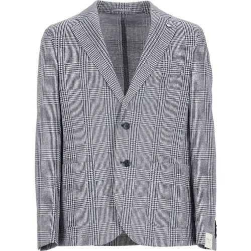 Blue Linen Cotton Jacket Pied de Poule , male, Sizes: XL - Lubiam - Modalova