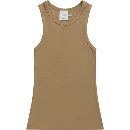 Geripptes Peach Top mit Rundhalsausschnitt , Damen, Größe: 2XS - Munthe - Modalova