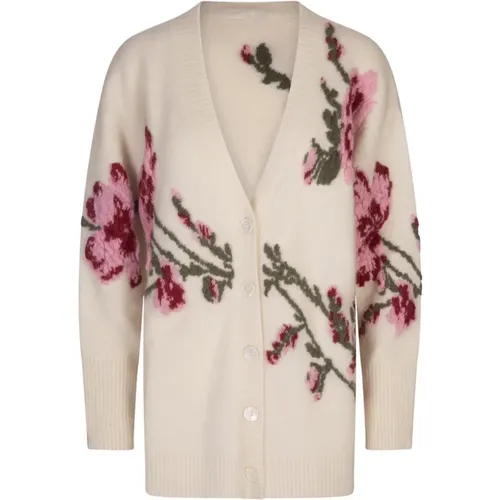 Alpaca Blend Cardigan with Jacquard Roses , female, Sizes: XS, S - Blumarine - Modalova