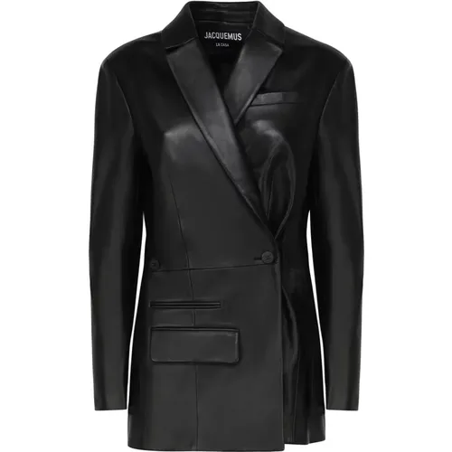 Schwarze Leder Asymmetrische Verschlussjacke - Jacquemus - Modalova