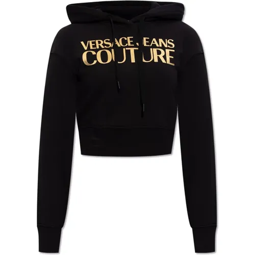 Cropped Hoodie mit Logo , Damen, Größe: S - Versace Jeans Couture - Modalova