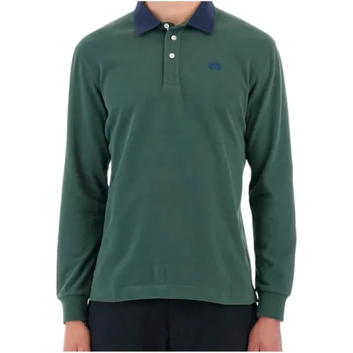 Grünes Langarm-Poloshirt mit Blauem Logo , Herren, Größe: M - LA MARTINA - Modalova