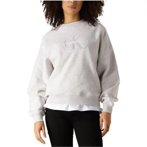 Chenille Monologo Crewneck Pullover , Damen, Größe: XS - Calvin Klein - Modalova