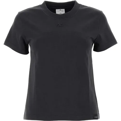 Kohlegrauer Baumwoll-T-Shirt , Damen, Größe: XS - Courrèges - Modalova