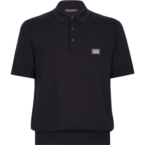 Polo-Shirt aus Wolle mit Logo-Plakette - Dolce & Gabbana - Modalova