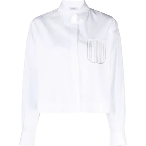 Weißes Stretch-Baumwoll-Popelinehemd , Damen, Größe: M - PESERICO - Modalova