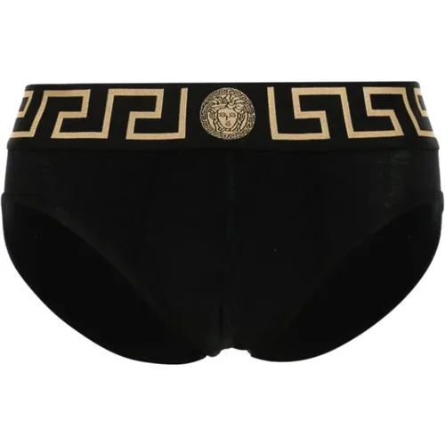 Schwarze Stretch-Design Unterwäsche mit Greca-Detail , Herren, Größe: 2XL - Versace - Modalova