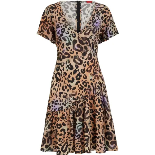 Leopardenmuster Asymmetrisches Kleid , Damen, Größe: M - Hugo Boss - Modalova