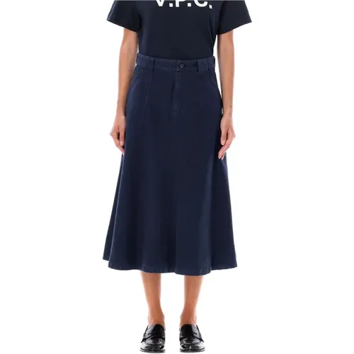 High-Waisted Cotton Skirt Dark Navy , female, Sizes: S - A.p.c. - Modalova