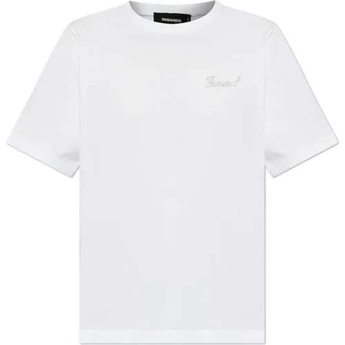 T-Shirt mit Logo verziert mit schimmernden Applikationen , Damen, Größe: L - Dsquared2 - Modalova