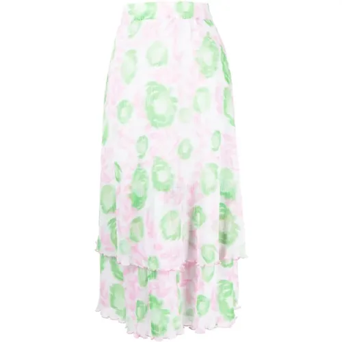 Floral-print layered midi skirt , female, Sizes: L - Ganni - Modalova