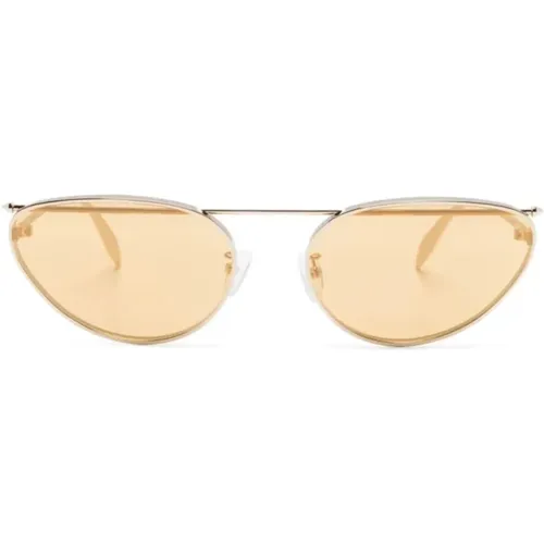 Goldene Cat-Eye Sonnenbrille mit Gelben Flash-Gläsern , Damen, Größe: ONE Size - alexander mcqueen - Modalova