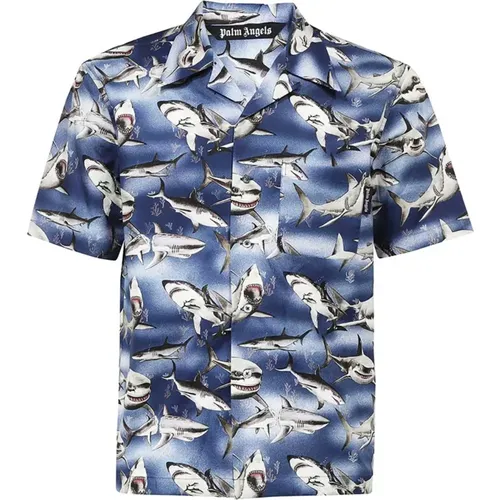 Blaues Hemd - Regular Fit - Geeignet für Warmes Wetter - 100% Baumwolle , Herren, Größe: L - Palm Angels - Modalova