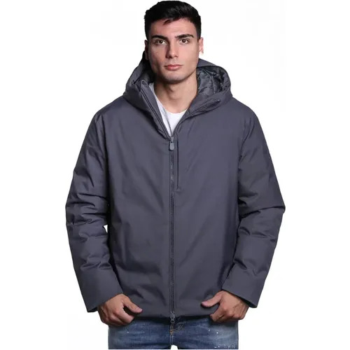 Blaue Polyesterjacke mit Kapuze , Herren, Größe: 3XL - Save The Duck - Modalova