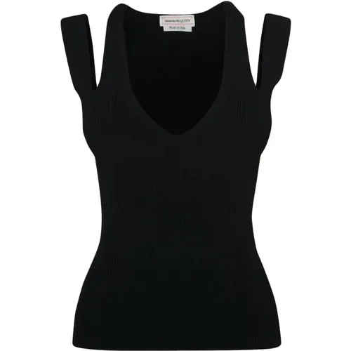 Schwarzes Geripptes Ärmelloses Top , Damen, Größe: M - alexander mcqueen - Modalova