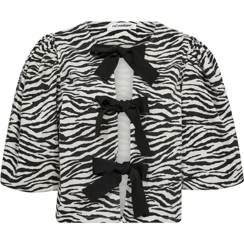 Zioncc Zebra Bow Blouse Offwhite , Damen, Größe: L - Co'Couture - Modalova