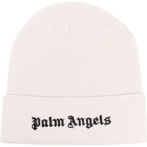 Weiße Wollstrickmütze mit Logo , Damen, Größe: ONE Size - Palm Angels - Modalova