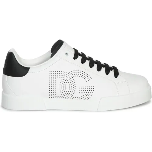 Weiße Ledersneaker mit Perforiertem Logo , Herren, Größe: 40 EU - Dolce & Gabbana - Modalova