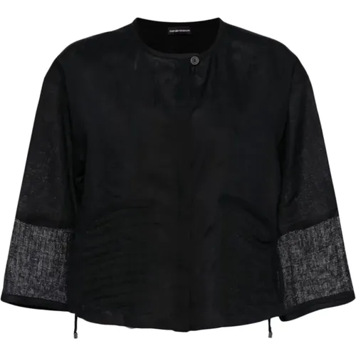 Linen Shirt with Sheer Panels , female, Sizes: L, S, XL, M, XS, 2XS - Emporio Armani - Modalova