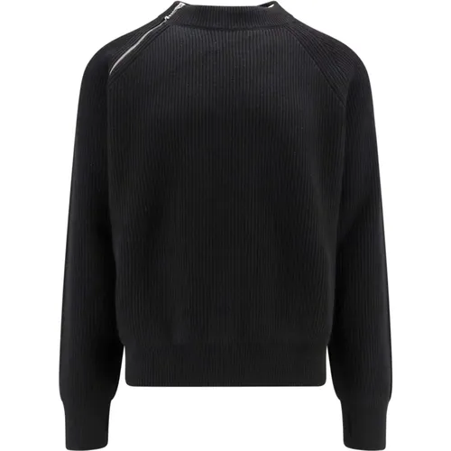 Ribbed Wool Sweater with Zip Detail , male, Sizes: L, M - Burberry - Modalova