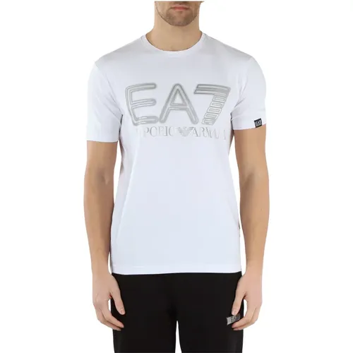 Stretch-Baumwoll-T-Shirt mit geprägtem Logo-Print - Emporio Armani EA7 - Modalova