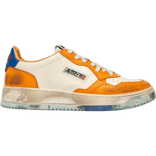 Vintage Leather Sneakers White Orange Blue , male, Sizes: 6 UK - Autry - Modalova