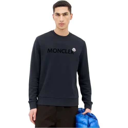 Logo Patch Sweatshirt aus Baumwolljersey , Herren, Größe: M - Moncler - Modalova