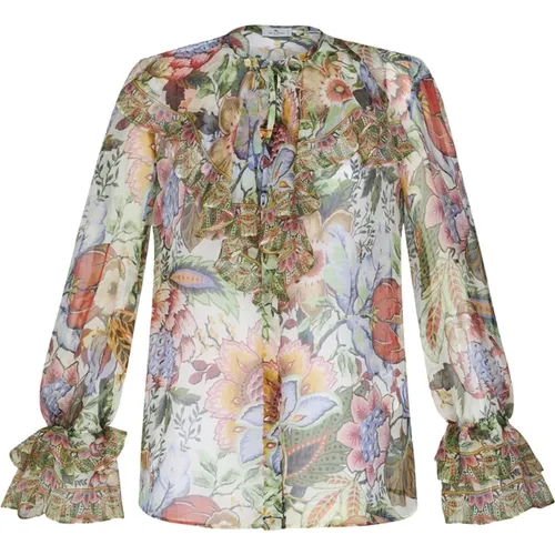 Ruffled Silk Shirt Multicolour Bouquet , female, Sizes: XS, S, M, 2XS - ETRO - Modalova