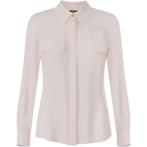 Embroidered Logo Double Georgette Shirt , female, Sizes: M, S, 2XL, XS, XL, L - Elisabetta Franchi - Modalova