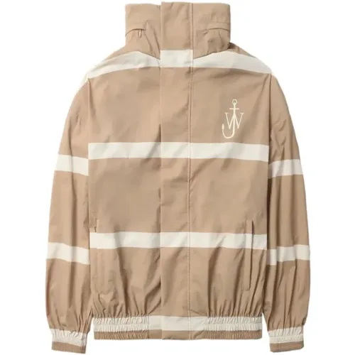 Striped Jacket with Logo Print and Hidden Hood , male, Sizes: L, M - JW Anderson - Modalova