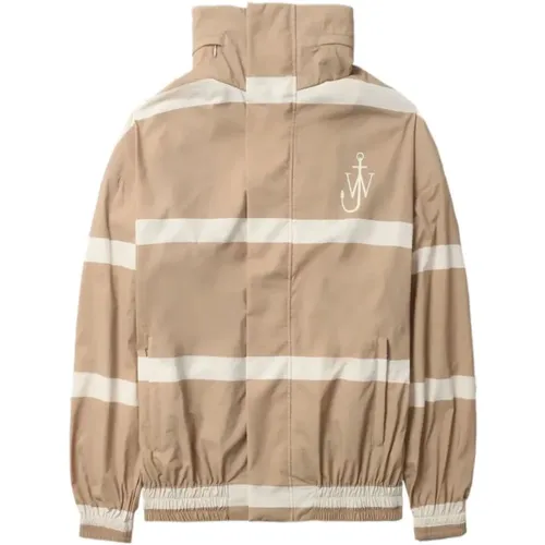 Striped Jacket with Logo Print and Hidden Hood , male, Sizes: L, XL - JW Anderson - Modalova